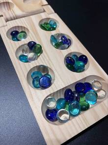 Wooden Mancala Board Game Set,Larger Size Mancale Instructions, Portable Travel Board Game For  Adults.The Color Of The Beads Is Random. - Khaki - View 3