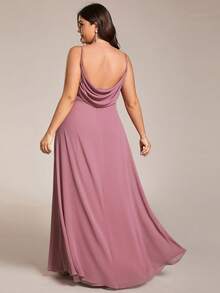 EVERPRETTY 优雅V领褶皱胸部粉色伴娘礼服，春季长款礼服 - 藕粉色 - 查看 3