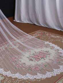 1件亮片蕾丝头带单层新娘面纱 - 象牙 - 查看 2