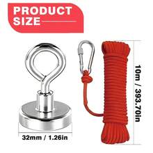 32mm Diameter Single-Sided Magnetic Hook, 10m Rope With Spring Clip, For Drying Clothes, Metal Recycling, Easy Installation Metal Hook For Hanging Items, Suitable For RV, Kitchen, Garage Use - Silver - View 2