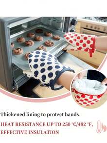 مجموعة قفازين قصيرة على شكل منقار البط، تتميز بنمط نقطي بسيط وبطانة مقاومة للحرارة مسمكة قادرة على تحمل درجات حرارة تصل إلى 250 درجة مئوية/482 درجة فهرنهايت. مثالية للاستخدام في المطبخ المنزلي، هذه القفازات المقاومة للحرارة مناسبة للطهي والخبز والشواء. - متعدد الألوان - مشاهدة 6