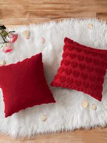 1个浅粉色心形图案枕套，浪漫毛绒仿羊毛方形抱枕，带心形细节 - 情人节装饰靠垫，适用于沙发、卧室和浪漫家居装饰 - 紅色 - 查看 5