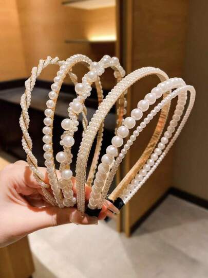 Retro Pearl Elegant Princess Headband Set, Faux Pearl Goddess Headpiece, 2025 New High-End Feeling, Suitable For Outings, Casual, Vintage Palace Style Parties, Women Fashion, Hair Band, Hair Hoop