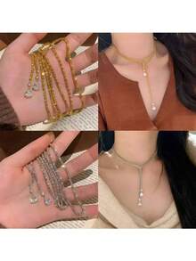 轻奢璀璨满天星水滴纯银项链，闪耀多用途超长毛衣链，独特设计双层锁骨链，女士款 - 水滴項鍊 - 查看 4