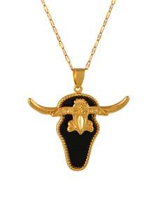 1pc Unique Minimalist Gold Titanium Steel Imitation Shell Carved Bull Head Women's Necklace Minimalist Elegance Women's Charm Jewelry Gold Jewelry Western Cowboy Style Valentine's Day Gift New Year Gift Birthday Gift For Friends Sisters Mom - Multicolor - View 8