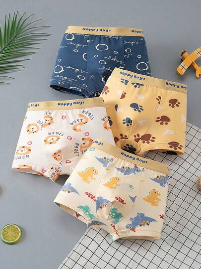 4pcs/Pack Boys' Cartoon Print Briefs