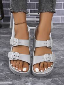 2023 New Summer Versatile Anti-Slip Sandals, Women's Fashion Buckle Strap Lightweight Comfortable Shock-Absorbing Slippers - Light Grey - View 3