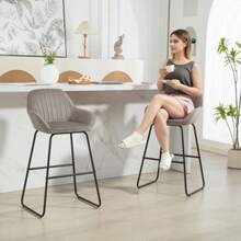 Set Of 2 Bar Stools, Bar Chairs With Fabric Cover And Foam Padding, Upholstered Stools With Metal Legs, Grey - Mocha Brown - View 8