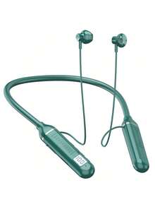 1 件时尚颈带设计按钮控制柔软舒适硅胶柔性颈带 HiFi 立体声无线耳机，时尚无线音乐耳机