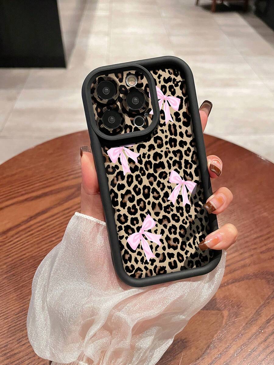 Cheetah,Leopard Print 1pc Stylish Leopard Print Bow Design Soft TPU Protective Phone Case, Minimalist Aesthetic, Suitable As Birthday Or Holiday Gift For Friends, Family, Couples, Compatible With Apple And Phones - Multicolor - View 1