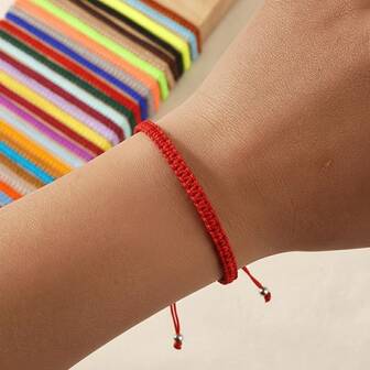1 pieza Brazalete rojo trenzado minimalista y de moda, brazalete ajustable de la suerte, elegante brazalete de mujer, brazalete a juego para parejas/novias, accesorio de moda para mujer, regalo para familia, amigos, cumpleaños, aniversario, San Valentín, Navidad