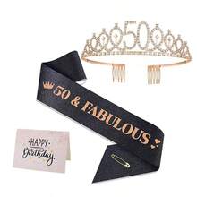 3pcs/Set 30th, 40th, 50th, 60th, 80th, 90th Birthday Decorations, Including Birthday Sash, Crown/Headpiece And Card, Rose Gold Girl Gift, Suitable For 30th, 40th, 50th, 60th, 80th, 90th Birthday Decor - Black Gold - View 5