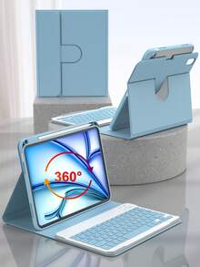 360°旋转键盘保护套，兼容iPad（A16）第11/10代、第7/8/9代，iPad Air第4/5代/(M2) 2024/(M3) 2025，iPad Pro 11英寸（2018/2020/2021/2022），PU皮革材质，内置可拆卸无线键盘，150mAh电池，Apple Pencil笔槽，浅蓝色 - 淺藍色 - 查看 3