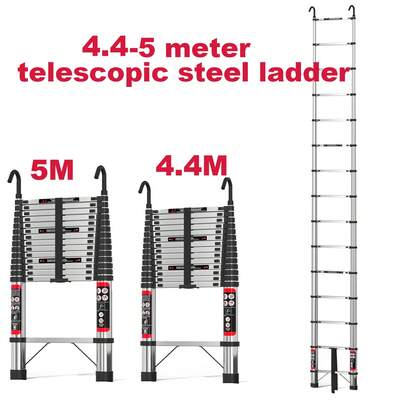  Rigogo Heavy Duty Stainless Steel Telescopic Ladder 4.4M-5M With Hook| 150kg Load Capacity | Extendable Ladder For Roof Repair, Home Maintenance, RV & Commercial Use GT-007-J