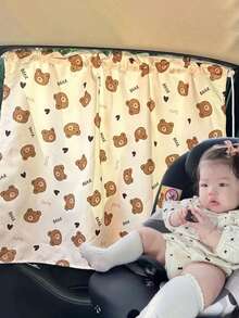 1pc Cartoon Bear & Dinosaur Pattern Baby Car Seat Sun Shade - Suction Cup Car Side Window Sunshade, Provides Privacy And Blocks Sunlight - Multicolor - View 1