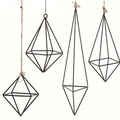 几何金属花架 - 现代花园吊篮，空气凤梨盆架，墙面装饰 - 艺术装饰几何金属吊篮 - 轻巧波西米亚风格敞口设计，适合空气凤梨和多肉植物，不对称造型，经久耐用，室内/室外装饰架篮，户外吊盆，现代工艺品，室内植物装饰