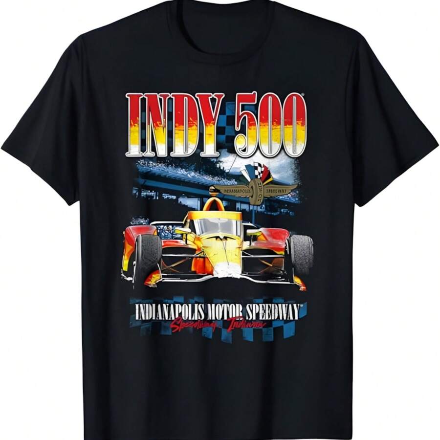 Indys 500 Indianapolis Motor Speedways Distressed Retro Poster T-Shirt - Black - View 1