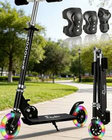 Scooters para Niños, Scooter Patinete Plegable Pare Niño, Patinete de 2 Ruedas con Luz LED y 3 Niveles de Ajuste de Altura, Regalo de Navidad/Cumpleaños, Pto ara Niños Menores de 1.3m - Negro - Ver 2