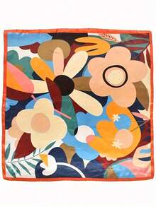 Fashionable Floral Print Women's Square Scarf, Casual Sun Protection Headscarf, Large Scarf/Shawl - Orange - View 4