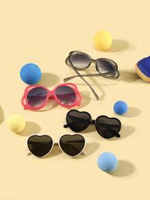 1 Set 4PCS Boy's And Girl's 5-12Y Polycarbonate Bow Tie Large Frame Heart-Shaped Frame Personalized Retro Fashion Glasses, Outdoor Travel Holiday Party Outfit, With Glasses Case - Multicolor - View 5