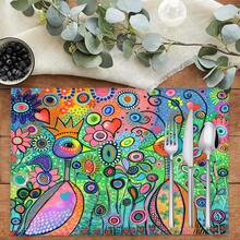 1件/4件/6件装花卉图案亚麻餐垫，适用于餐桌，四季皆宜，现代可水洗餐垫，房间装饰，杯垫，厨房餐垫，室内外派对装饰，家居装饰，理想礼品 - 彩色 - 查看 2