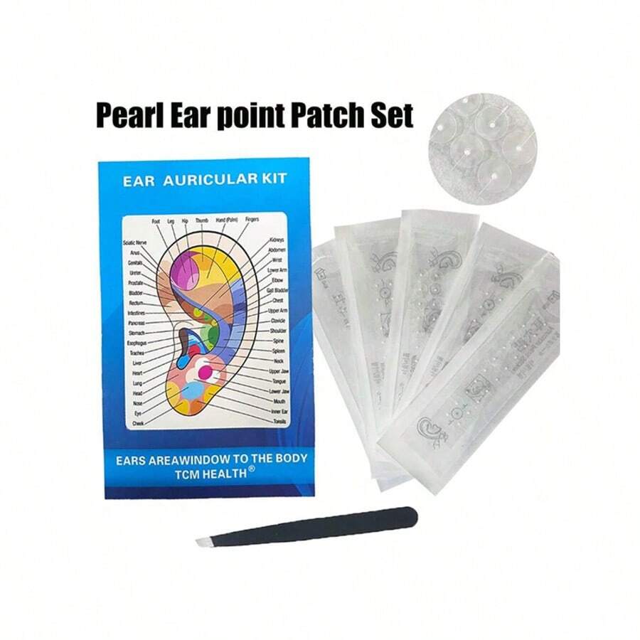 Soothing 5pcs Small Pearl Ear Seeds Patches, 20 Seeds Per Sheet, With Acupressure Chart & Tweezers For Relaxation And Beauty Wellness - White - View 1
