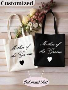 Canvas Wedding Gift Bags For Mother Of The Bride & Groom - "Mother Of The Bride" & "Mother Of The Groom" Design With Heart Symbol, Perfect For Weddings, Engagements, Bridal Showers, And Appreciation Gifts, Engagement Accessories | Elegant Canvas Bags | Classic Design Bags