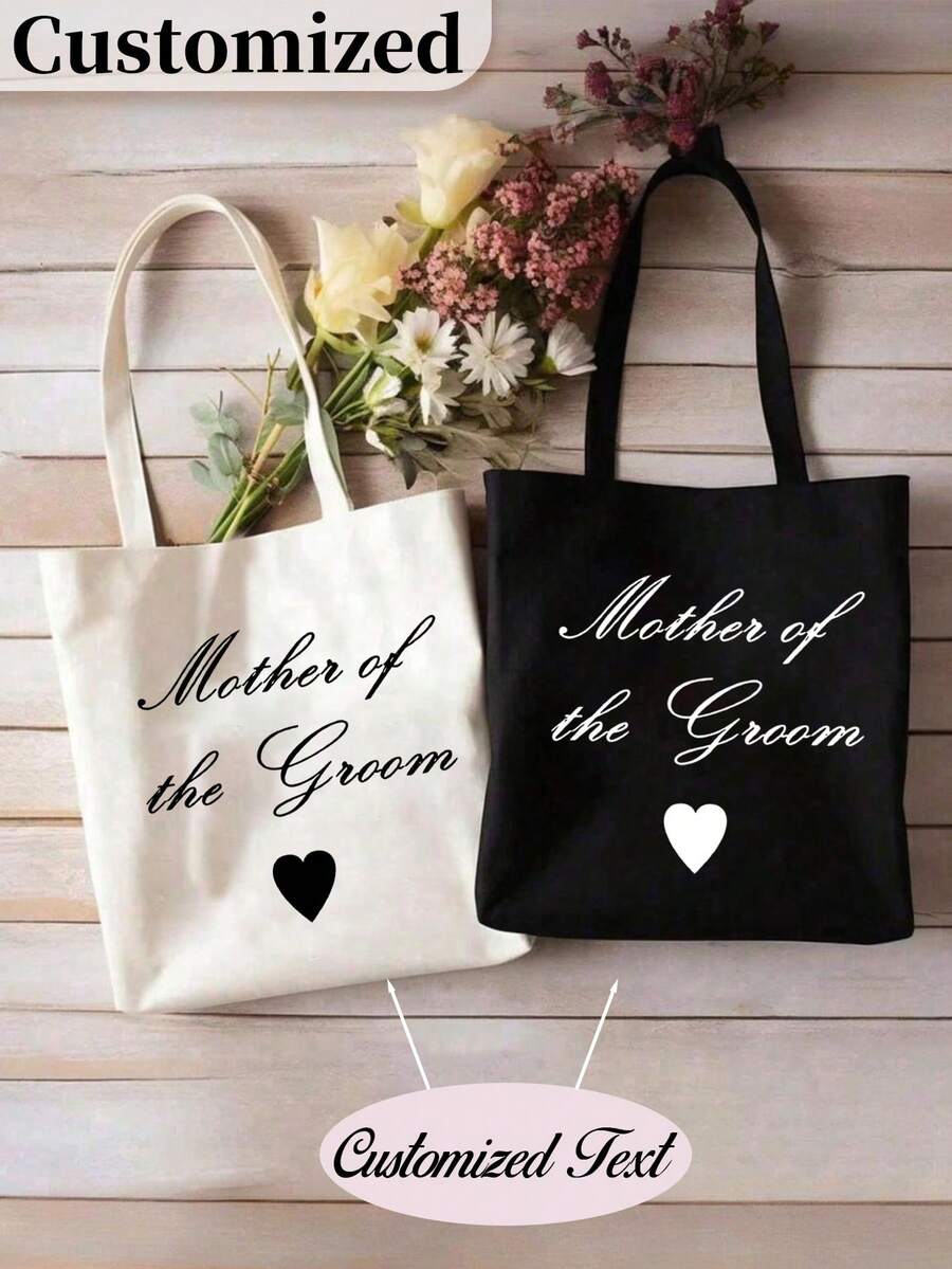 Canvas Wedding Gift Bags For Mother Of The Bride & Groom - "Mother Of The Bride" & "Mother Of The Groom" Design With Heart Symbol, Perfect For Weddings, Engagements, Bridal Showers, And Appreciation Gifts, Engagement Accessories | Elegant Canvas Bags | Classic Design Bags