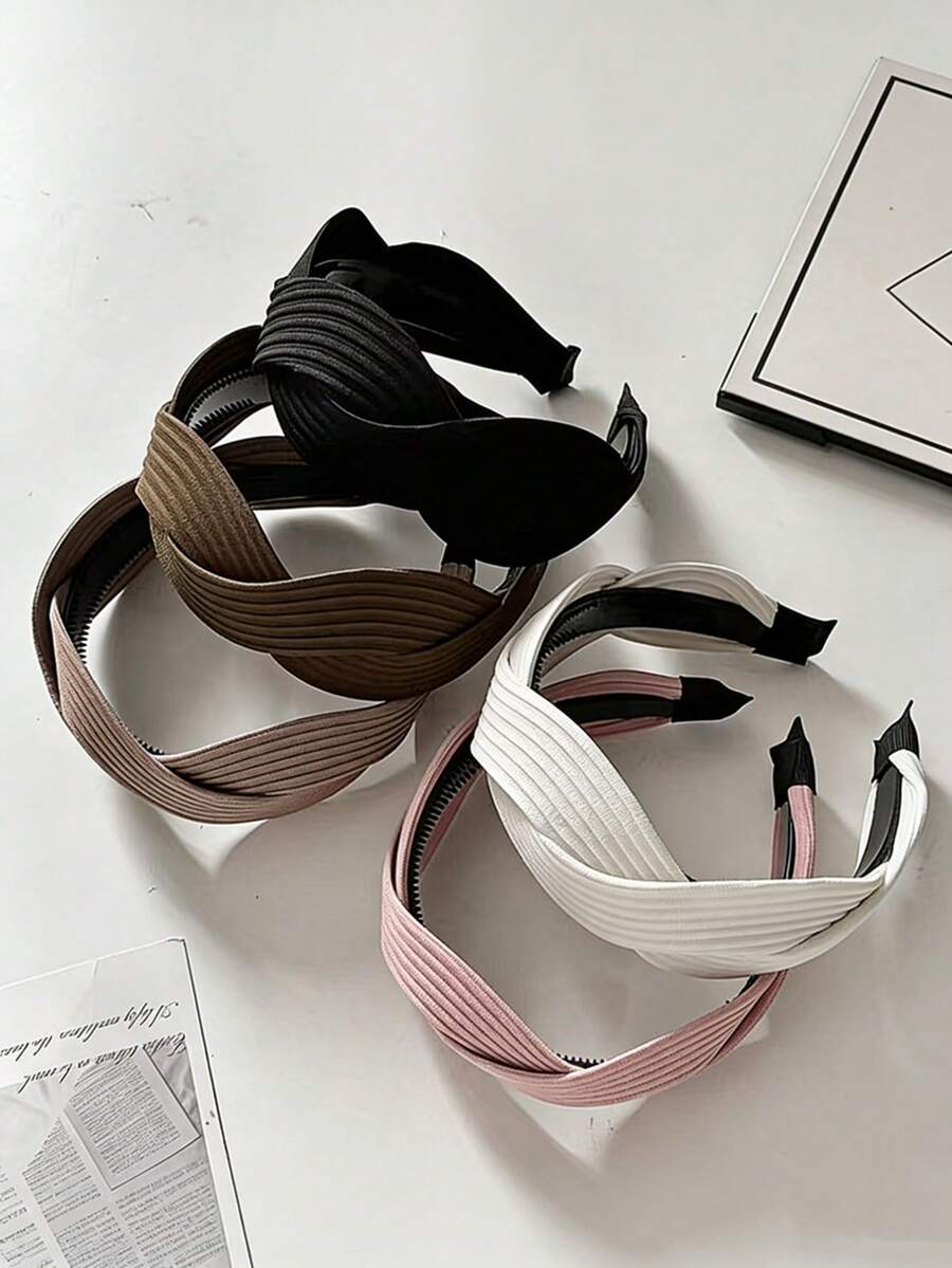 1件装女士纹理交叉发带，简约休闲发箍，适合日常、通勤和时尚穿搭，发带，头饰，发箍 - 彩色 - 查看 1