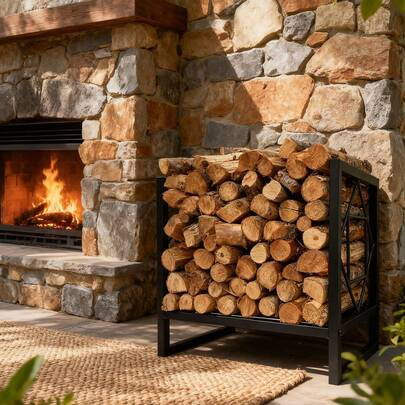 Leñero de metal resistente para chimenea, estante apilable para almacenamiento de leña en interiores y exteriores