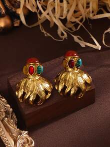 1 par de pendientes exagerados de metal con piedras de colores con diseño de pulpo, adecuados para uso diario para mujeres - pulpo - Ver 7