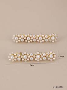 1 Pair Floral Pearl Hair Clips, Shiny Zinc Alloy Side Bangs, Duck Clip, Hairpin For Hair Decoration, Head Accessories, Hair Accessories For Women, Claw Clips, Hair Slide, Hair Barrettes - Multicolor - View 6