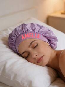 1pc Customized Text Satin Sleep Cap, Women Beauty Hair Care Hat, Postpartum Protection Cap, Bridesmaid Party Supplies, Party Gift - Multicolor - View 4