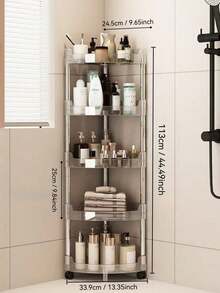 1pc Multifunctional Bathroom/Kitchen Storage Rack, Transparent Corner Shelf, Floor-Standing Toilet/Sink/Shower Organizer, Narrow Gap 3-Tier Rack - Multicolor - View 10
