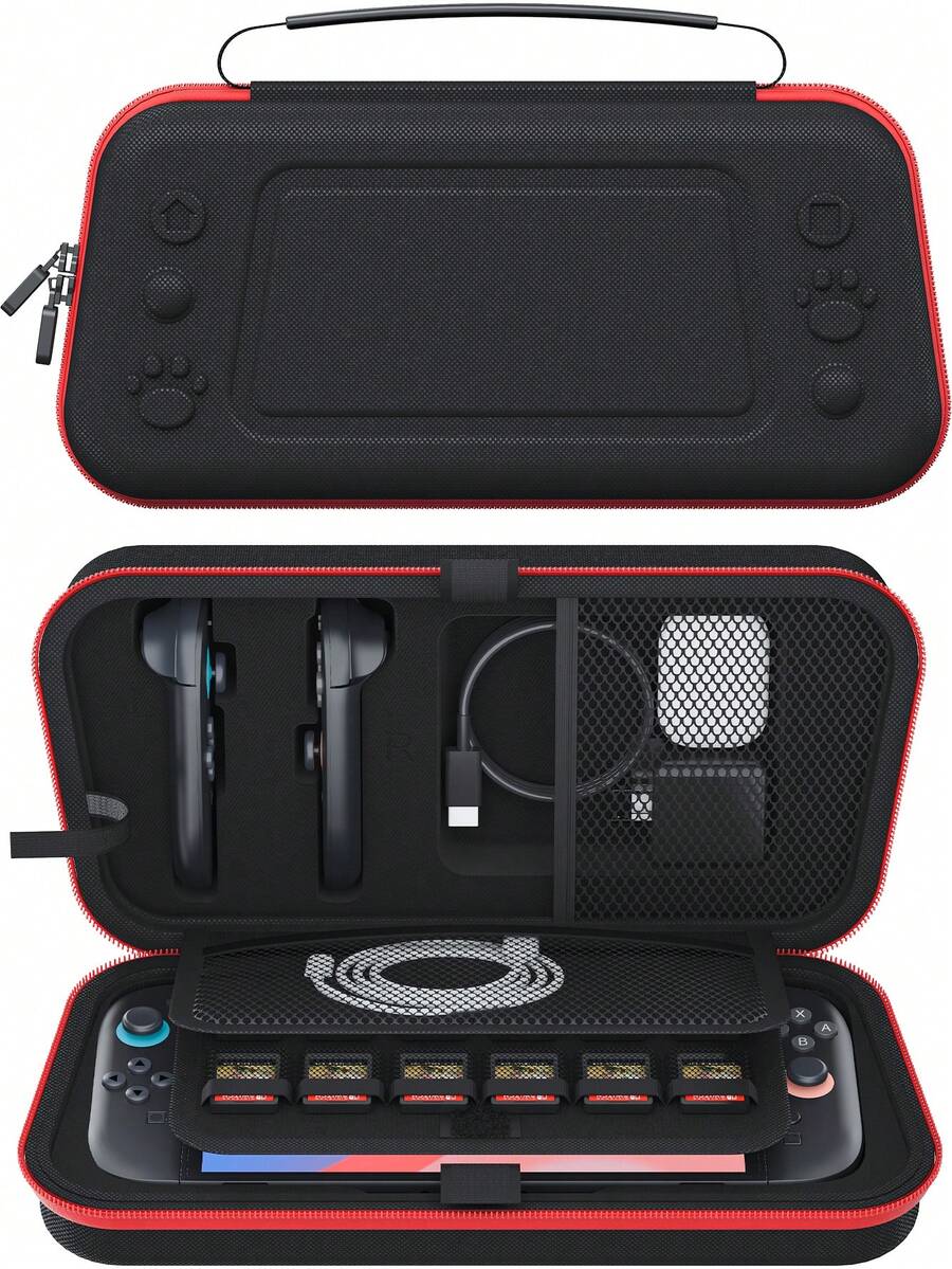 Switch 2 (2025) 专用硬壳便携包，带 24 个游戏卡槽的保护旅行袋，兼容 Joy-Con 2 手柄和充电器，耐用便携，可收纳游戏装备配件，适合游戏玩家和日常使用。 - 彩色 - 查看 1