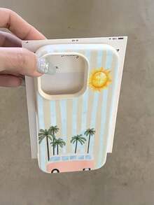 1pc White Floral Blue & Pink Striped Minimalist Pattern Full Coverage TPU Shockproof Phone Case Compatible With Apple 16, 15, 14, 13, 12, 11 Pro Max And Series - Style 4 (1 Piece) - View 9