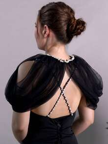 1pc Bridal Sheer Pearl Shawl, Women's Evening Party Wedding Date Dress Accessory, Exquisite Shoulder Coverage - A - View 6