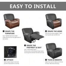 Trugenix-Recliner Sofa Covers - Leather Like Recliner Sofa Covers 3 Seater Recliner Couch Covers For 3 Cushion Couch 8 Pieces Washable Stretch Reclining Sofa Slipcovers (Brown)-GP - 01-深灰色 - 查看 7