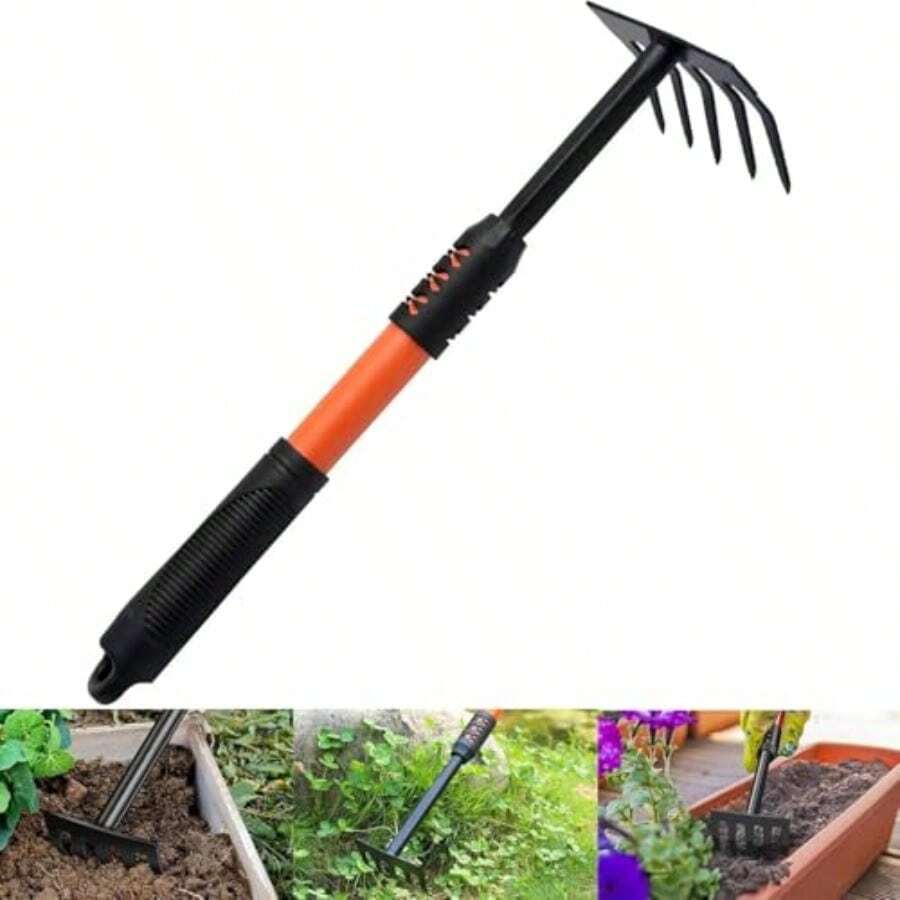 Hand Garden RakeRake For Gardening Soil Rake Heavy Duty Carbon Steel Mini Hand Gardening Tools - As Pic - View 1