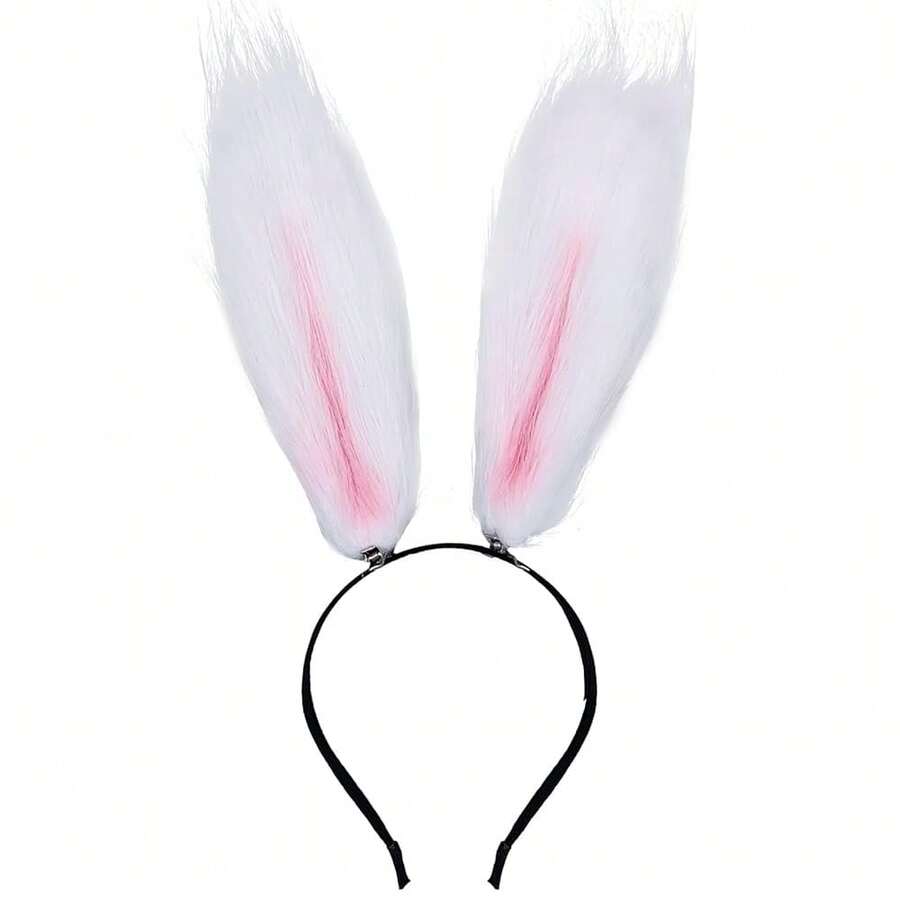 Cute Rabbit Ears Headband Long Furry Dog Ears Animal Cosplay Headband (White) - White - View 1