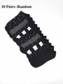 5/10 Pairs Women/Men/Girls/Boys Crew Socks, Classic Black & Gray, Bow, Heart, Polka Dot Patterns, Soft & Comfortable, Casual & Versatile, Breathable, Suitable For Students, Adults, Sports, Home, Holidays, Daily Wear, Random Color Assortment (Multiple Packs Available) - Multicolor - View 6