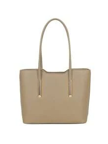 Women's Large Structured Tote Bag With Croco Texture, Luxury, Elegant, Spacious Shoulder Strap, Ideal For Work, Office, College, Casual, Everyday Use, Modern Minimalist Fashion, Premium PU, Sophisticated Design, Large Capacity, Neutral Colors: Black, Caramel, Coffee, Gray, Cream - 卡其色 - 查看 5