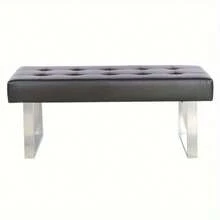 PU Leather Padded Dining Bench Hallway Living Room Seating Long Stool Shoe Bench Buttoned Bench Metal Legs - Black - View 10