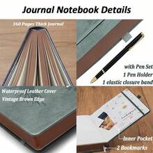 ZXHQ A4 360 Pages Lined Journaling Notebooks With Pen, Journals For Women Men Writing Notebook, Brown Edge, Hardcover, A4 Size 8.5'' X11'' Grey - 高級灰A4 - 查看 8