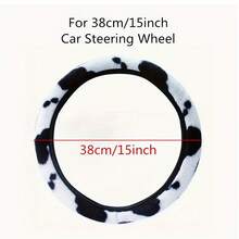 1件装毛绒奶牛纹方向盘套，防滑保暖毛绒奶牛图案方向盘保护套，汽车内饰装饰 - 乳牛 - 查看 8