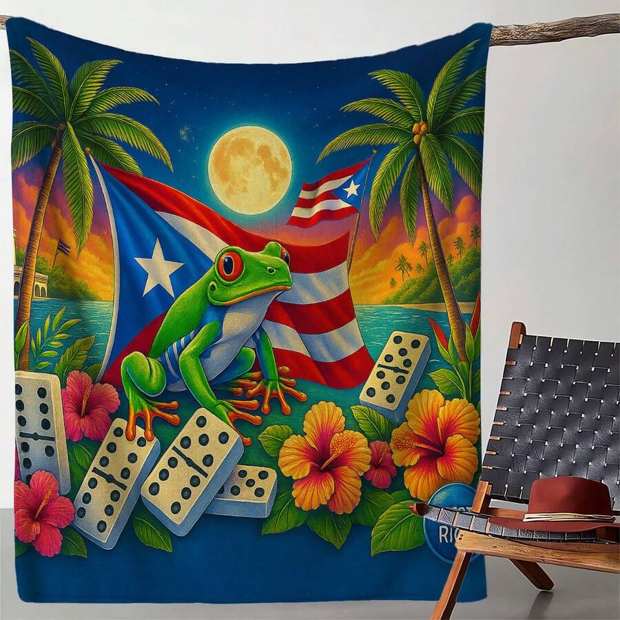 Puerto Rican Themed Flannel Blanket - Vibrant Cultural Prints With Flags, Symbols & Puerto Rico Text - Soft Warm Travel Digital Print,Suitable For All Seasons,      Washable And Machine-Washable, Lightweight, Breathable, Comfortable, Warm,  Unique, 280gsm For Him And Her, Perfect For Naps, Camping, Travel, Family, Daily Life, Office Decoration, Birthday Anniversaries, Valentine's Day, Thanksgiving, Christmas, Halloween, Mother's Day, Father's Day, Wedding,   New Year Gifts Provide Personalized Ideal Gifts For Her, Him, Family Members, Boyfriends,  Girlfriends, Fathers, Family Members, Mothers, Lovers,   Daughters, Sons,   Grandfathers, Grandmothers,     Friends, Classmates And Pets.     Sofa,Bed,Car,Bedroom,Living Room,Office,  Outdoor Camping, Beach,Wall Decoration - Nhiều màu 11 - Xem 1