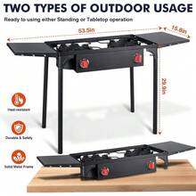 Llamaviva 2 Burner Gas Stove, Propane Outdoor Stove With Side Shelves, Removable Legs & Regulator, 150,000 BTU Propane Burners For Outdoor Cooking, Camping & BBQ Cookouts - 雙灶頭和側邊層架 - 查看 3