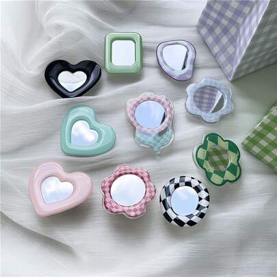 Alien Acrylic Resin Heart Flower Transparent Decor Stand, Slouchy Retractable Phone Grip Ring, Summer Makeup Mirror Decor Stand, Elegant Phone Accessories