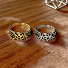 1枚不锈钢防水、不褪色、耐磨、低过敏性高品质小众复古黑色五芒星和凯尔特结休闲风格男士戒指 - 五角星男士戒指 - 查看 10