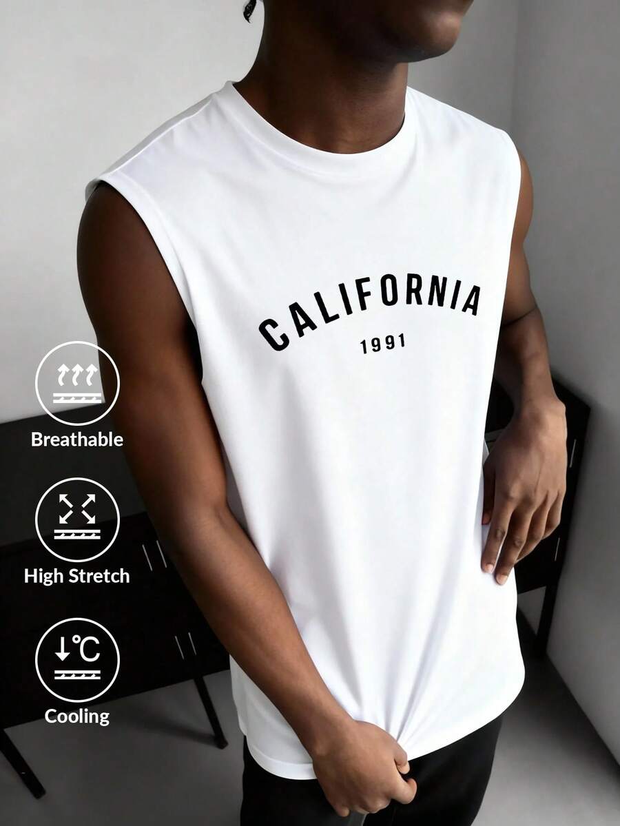 White Shark Men's Casual Fashion Street Letter Print Round Neck Tank Top, Summer - White - View 1